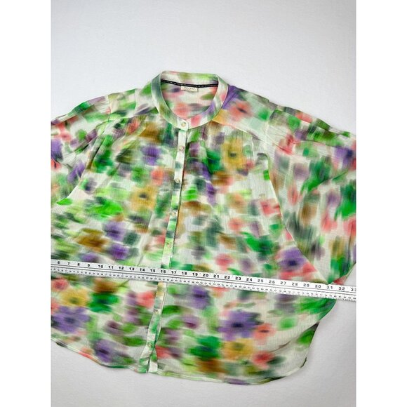 Pilcro XL-Petite Womens Watercolor Button-Down Blouse Tie Dye Oversize - Picture 4 of 10